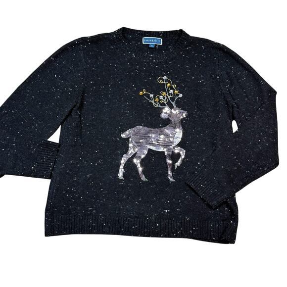 Karen Scott sequin embellished sparkly reindeer sweater XL - Picture 1 of 6
